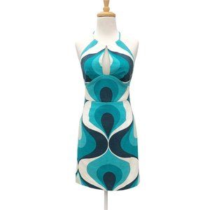 Milly Blue Retro Keyhole Cotton Sleeveless Lined Dress